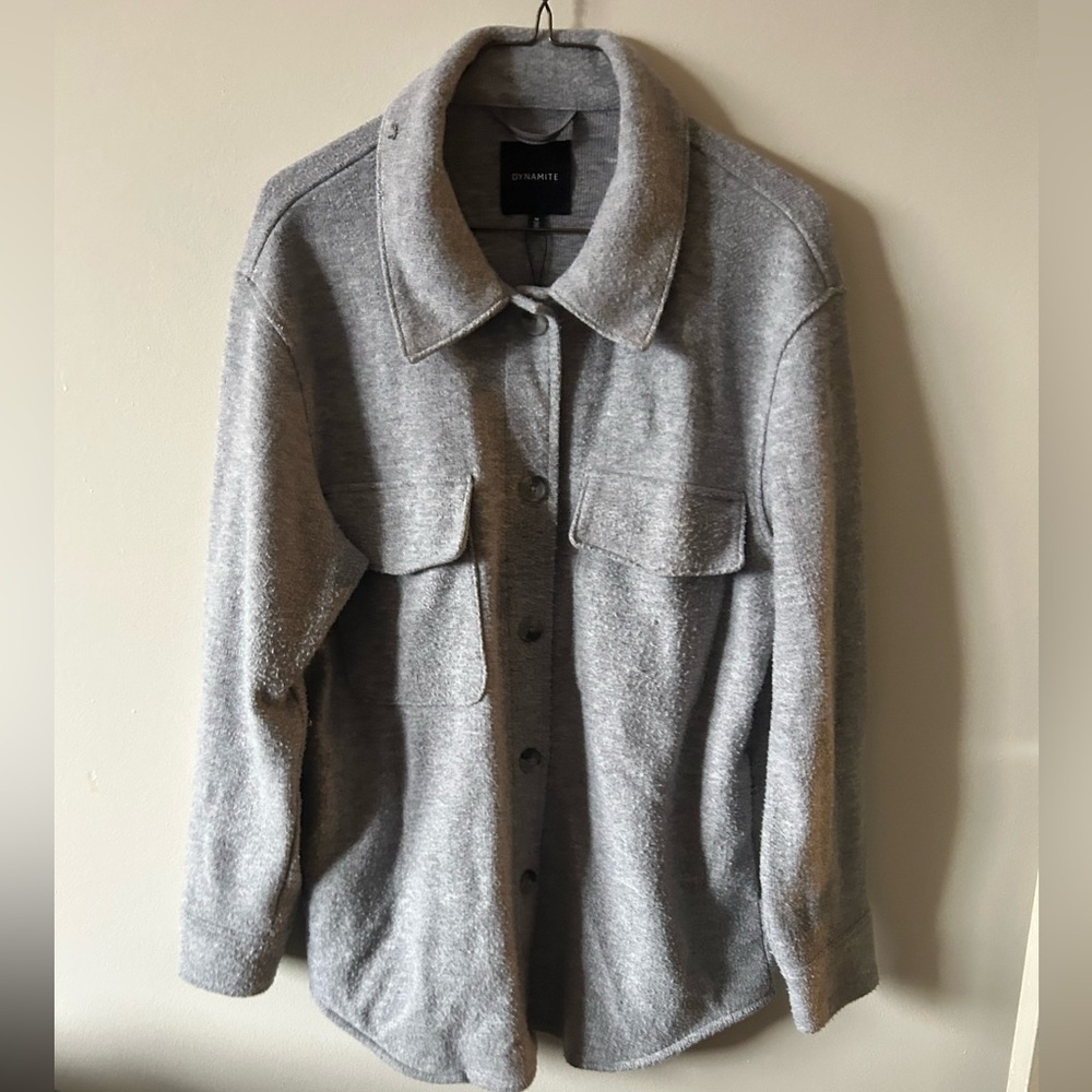 Dynamite Light Gray Button-Front Utility Shacket
